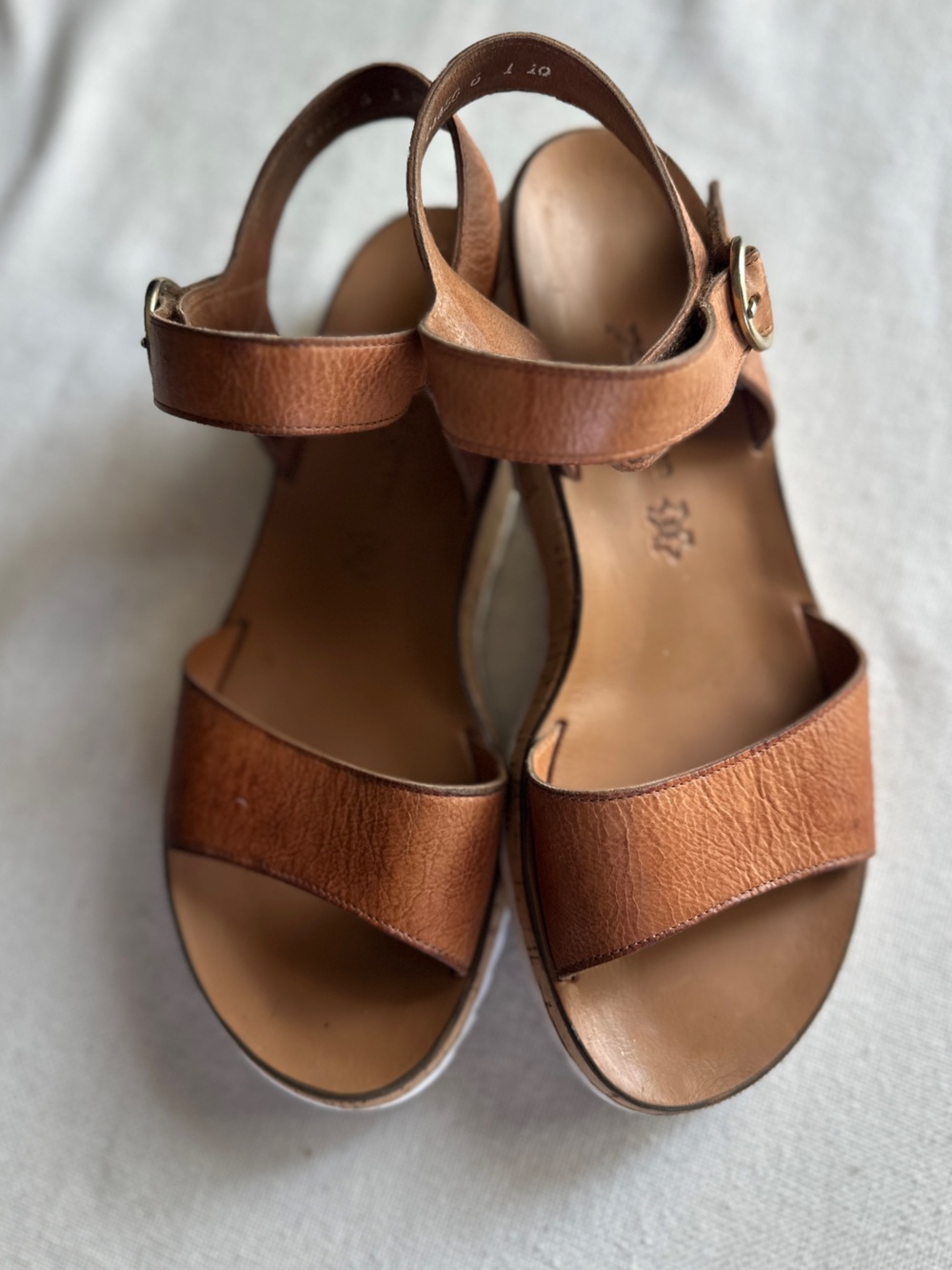 Paul Green Tippi Cognac Leather Cork Platform Sandals | 8.5